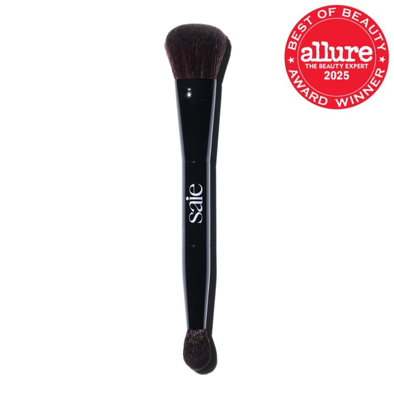 Saie The Double Brush - Dual Ended Makeup Brush for Powder & Cream | 2 Ultra-Soft Brushes for Precise Application