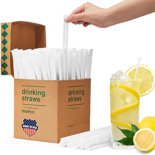 Clear Disposable Plastic Straws - 500 Individually Wrapped 7.8" Long