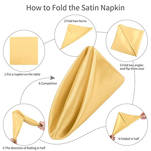 Aneco 16 Pack Gold Satin Napkins - 17x17 Inch for Weddings & Parties