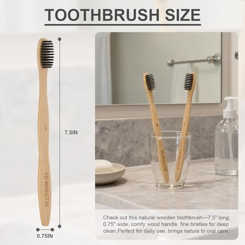Bamboo Toothbrush Set of 12 - Natural Organic Charcoal Brushes