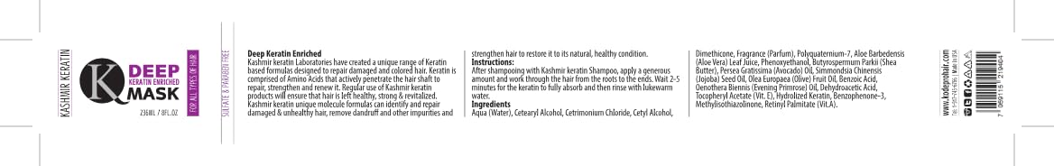 Kashmir Keratin Deep Keratin Enriched Hair Mask (8 fl.oz)
