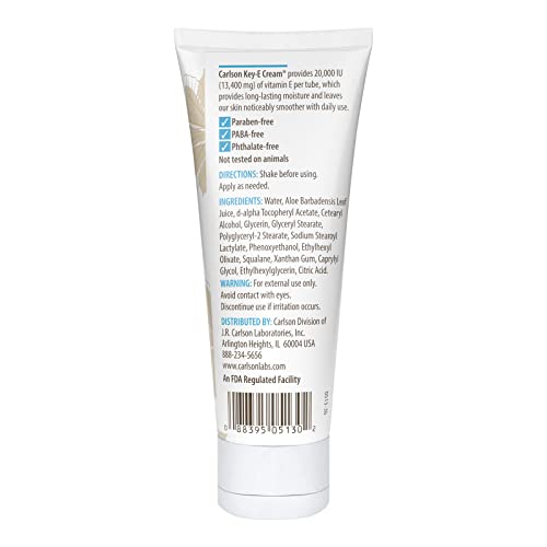 Carlson Key-E Hand & Body Cream 4 oz with Vitamin E & Organic Aloe, Pack of 1