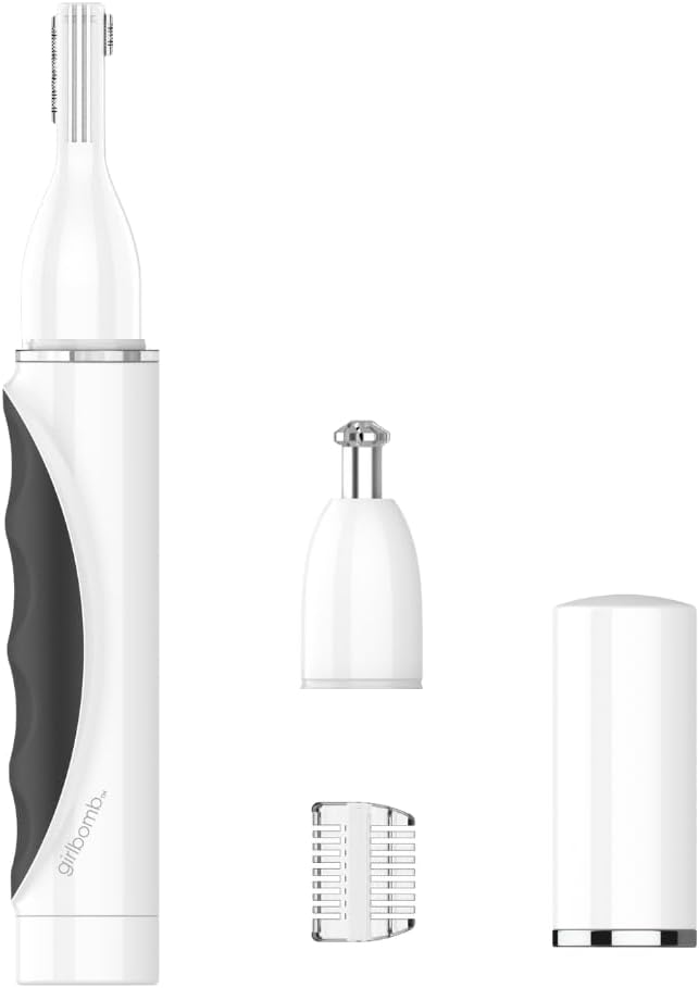 Conair GIRLBOMB Nose Hair Trimmer for Women - Battery-Operated Facial Hair Removal with LED Light | Diamond-Shaped 360° Beveled Blade, White