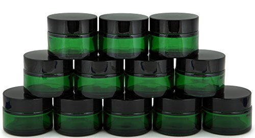 Vivaplex 1 oz Green Glass Jars with Lids - 12 Pack for Storage