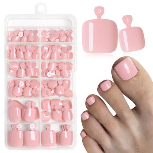 LoveOurHome Nude Press On Toenails Kit with Tabs - Short Square Fake Toe Nails for Women