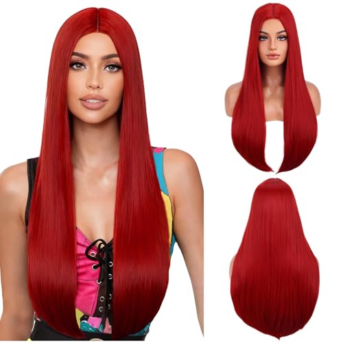 BERON 28-Inch Long Straight Dark Red Wig - Heat-Resistant Synthetic Hair