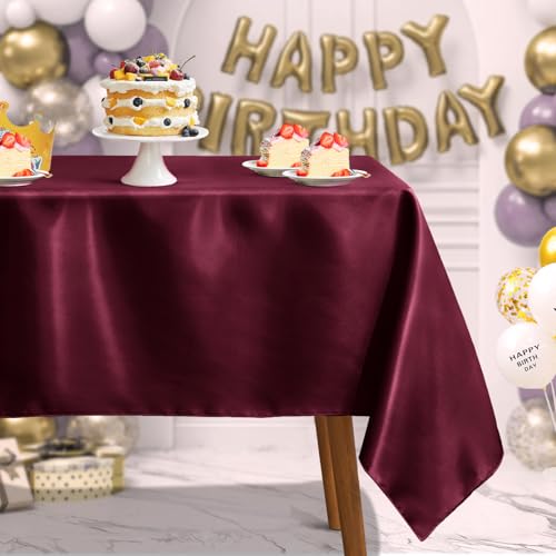 Burgundy Satin Tablecloth 60 x 102 Inches | Elegant Rectangle Cover for Weddings & Banquets
