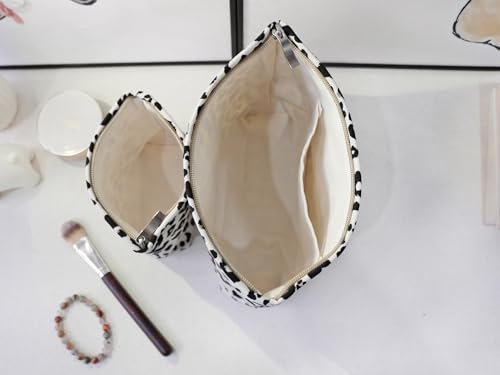 HAPPYHEIDI Large White Leopard Makeup Bag Set - 2 Travel Pouches