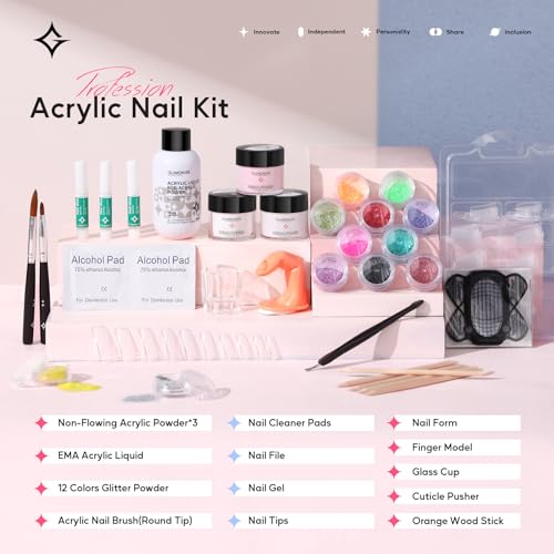 Glamonade Professional Acrylic Nail Starter Kit with Tools & Glitter