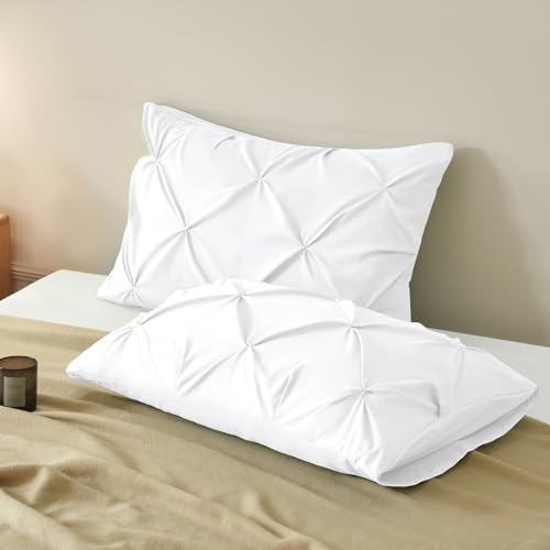 VACVELT King Size Pintuck Pillow Shams - 2 Pack, Soft Microfiber