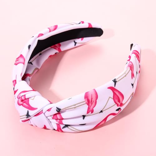 Hawaiian Flamingo Knotted Headband for Women - Boho Pink Hair Accessory