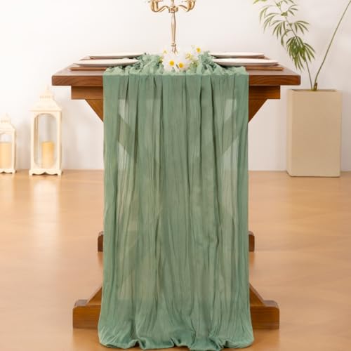 Sage Green Cheesecloth Table Runner - 10FT Rustic Gauze for Weddings