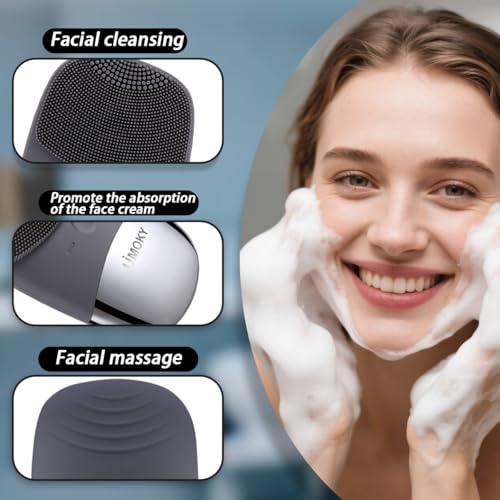 3-in-1 Electric Silicone Facial Cleansing Brush - Gray