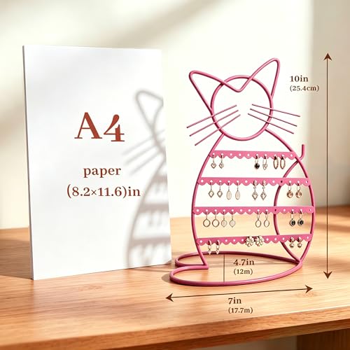 Cat-Shaped Earring Organizer - 48 Hole Jewelry Display for Girls
