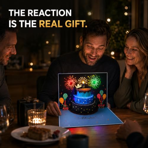 3D Pop Up Happy Birthday Card with LED Fireworks & Melody