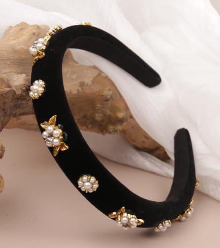 Camellia Velvet Pearls Headband for Women | YARN & INK Vintage Hair Accessory