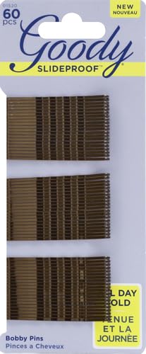 Goody SlideProof Bobby Pins - Brown, 60-Count for Secure Hold