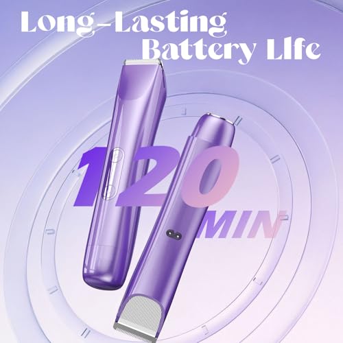Bikini Trimmer for Women, 2 in 1 Dual Head Electric Razors, IPX7 Waterproof & Painless Shaver, Cordless Pubic Hair Trimmer for Leg Face Underarm Body Hair Removal, Purple