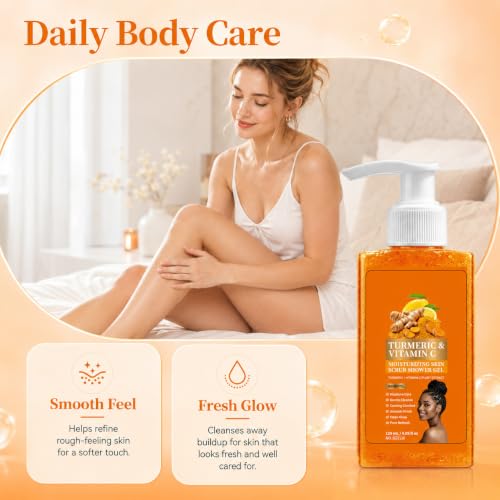 Vitamin C & Turmeric Body Scrub & Wash - Exfoliating Hydrating Shower Gel, 4.05 fl oz