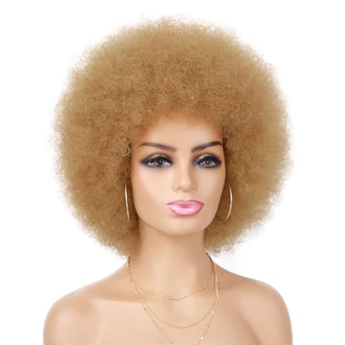 G&T Wig 70s Afro Puff Wig for Black Women - Brown Blonde Natural Looking Cosplay & Party Wig