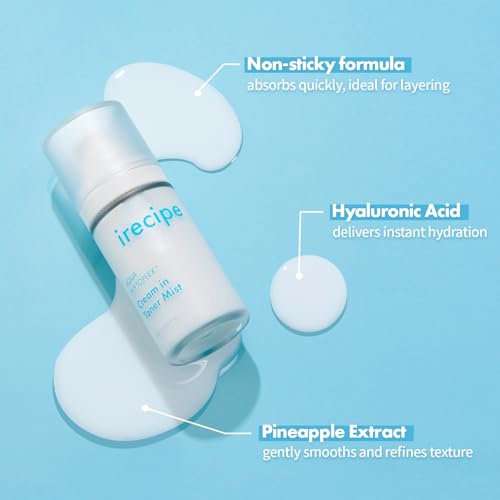 IRECIPE Aqua Phytoplex Cream in Toner Mist Variation 1 – Milky Face Spray with Hyaluronic Acid, Korean Vegan Skincare, 2.03 oz