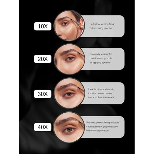 Macaki 20X/30X/40X Magnifying Mirror with Suction Cups and Tweezers Set, 3.5 inches Travel Magnified Makeup Mirror, Black, 3PCS