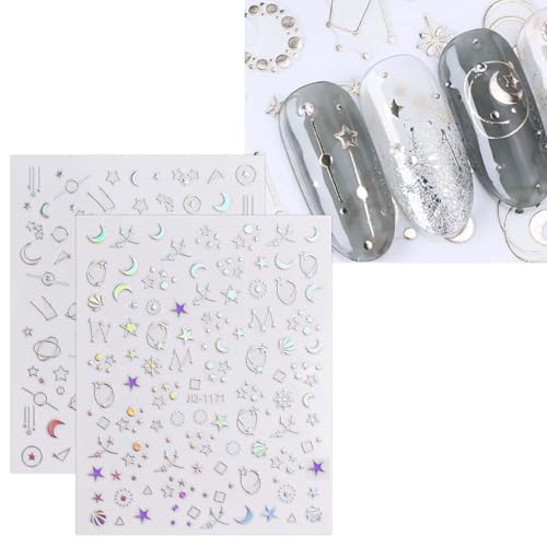 JMEOWIO 12 Sheets Self-Adhesive Aurora Nail Art Stickers