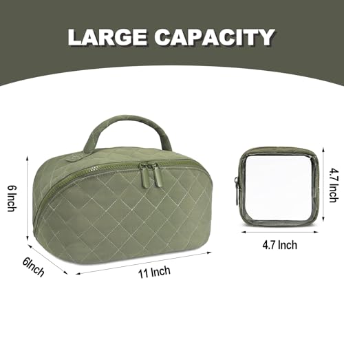 Large Waterproof Makeup Bag for Women - Quilted Puffer Toiletry Bag