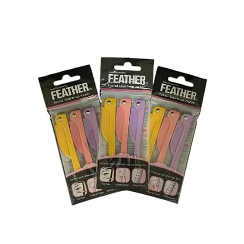 Feather Flamingo Facial Touch Up Stainless Steel Razor for Eyebrow and Face Hair Removal - 3 Pack | Foldable and Long-Lasting