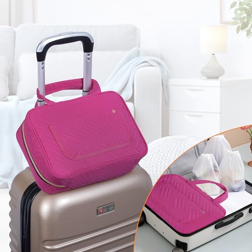 LANDFOBO Hanging Toiletry Bag for Travel, 4-Compartment Organizer, Rose Red