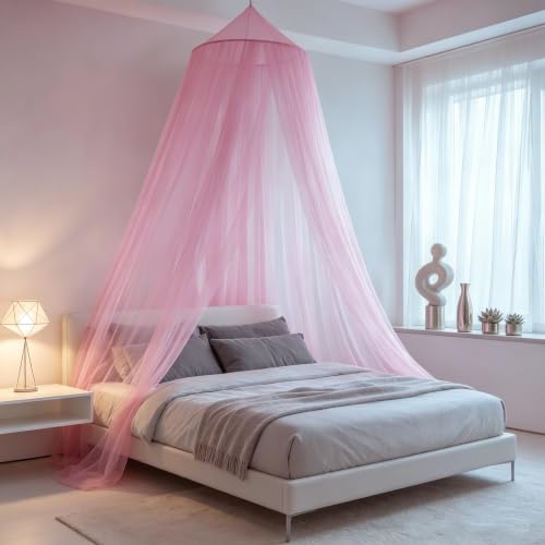 Comtelek Mosquito Net Canopy for Beds - Pink Dome Bed Curtains