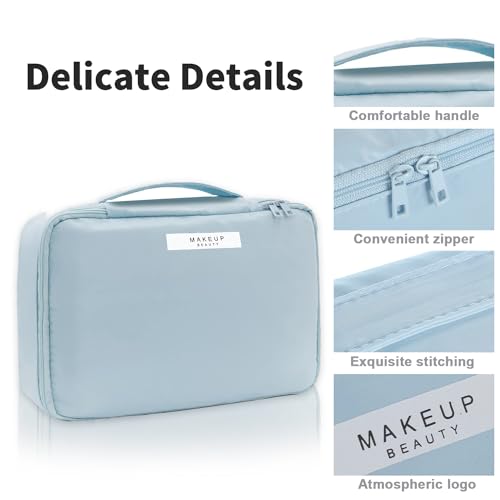 Queboom Blue 3-Piece Travel Makeup & Cosmetic Bag Set Waterproof Nylon