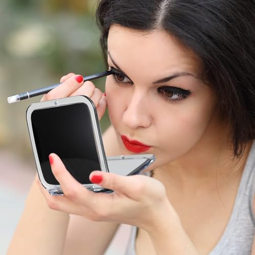Mirrorvana Black 15X Compact Magnifying Mirror - Foldable Handheld Mirror for Makeup & Grooming