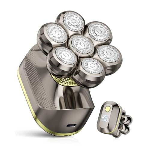 7D Head Shavers for Bald Men, Smooth Electric Razor for Head & Face, IPX7 Waterproof Wet/Dry Head Shaver, 5-in-1 Grooming Kit for Home & Travel, 120 Min, Gifts for Father's Day-Gunmetal Gold