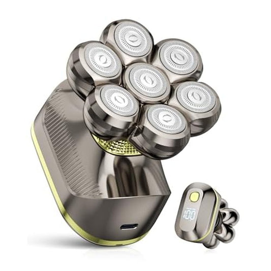 7D Head Shavers for Bald Men, Smooth Electric Razor for Head & Face, IPX7 Waterproof Wet/Dry Head Shaver, 5-in-1 Grooming Kit for Home & Travel, 120 Min, Gifts for Father's Day-Gunmetal Gold