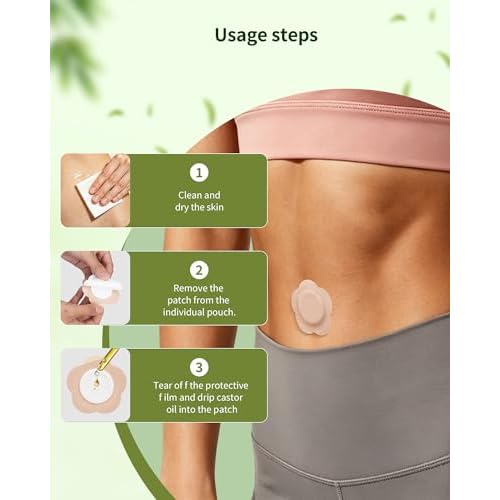 48PCS Castor Oil Patches, Disposable Castor Oil Pack Wraps with Organic Cotton Patches, Leak-Proof Belly Button Patch Cover, Portable & Breathable, Skin-Friendly, Beige