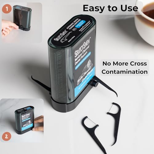 Portable Dental Floss Dispenser Set - 288 Count Bamboo Charcoal (Black)