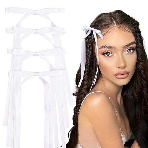 VOBOBE 4PCS Long Satin Hair Bows Clips for Women & Girls