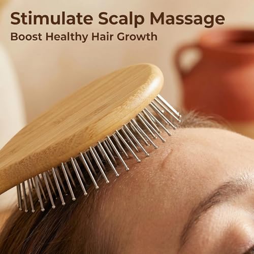 Morsafe Wooden Paddle Hair Brush with Metal Bristles for Detangling