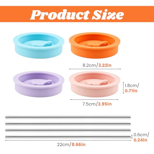 4-Pack Silicone Mason Jar Lids with Stainless Steel Straws - Leak-Proof & Dishwasher Safe