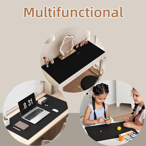 Black Waterproof Makeup Mat - Easy Clean PU Leather Vanity Protector
