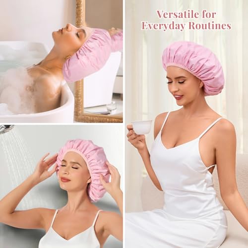 Kafteri Waterproof Reusable Shower Cap for Long Hair - Pink