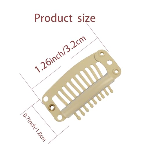 20 Beige Hair Extension Clips with Needle & Thread Set - Durable 9-Teeth Stainless Steel Snap Clips