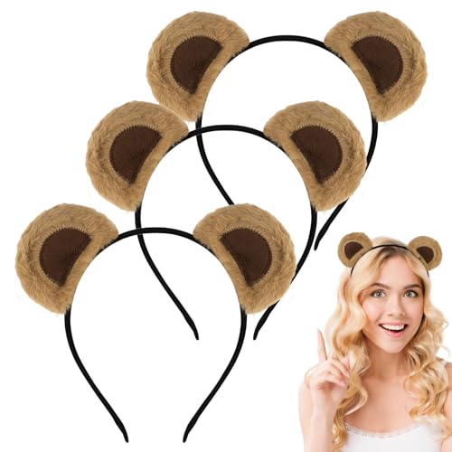 Khaki Bear Ears Headband - 3Pcs Cute Plush Costume Accessory