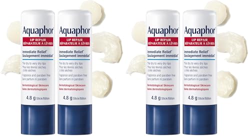 Aquaphor Lip Repair Stick Pack of 4 - Moisturizing Lip Balm for Dry & Chapped Lips
