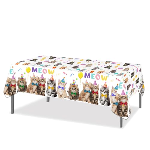 Cat Birthday Tablecloth Set - 2 Disposable Covers for Kids' Parties
