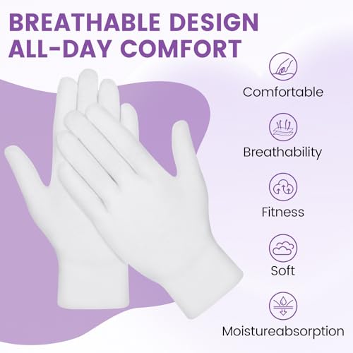 60 Pairs White Cotton Gloves for Eczema & Hand Care - UGODAR, Stretchable, Reusable, Spa & Work Gloves