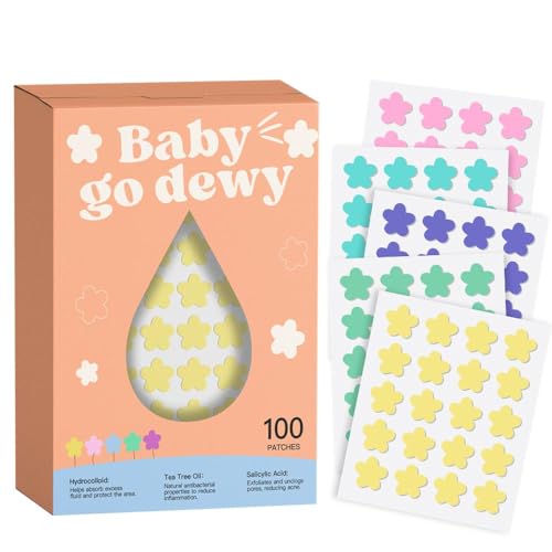 Flower Pimple Patches 100 Count - Cute Hydrocolloid Acne Stickers with Tea Tree & Salicylic Acid
