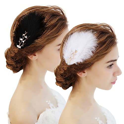 Feather & Pearl Hair Clips Set for Women & Girls - Elegant 4-Piece Fascinator Accessories