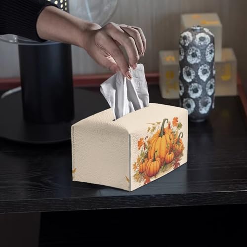 Fall Pumpkin Tissue Box Cover - PU Leather Rectangle Holder